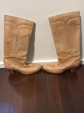 Frye Tall Tan Leather Western-Inspired Knee Boots